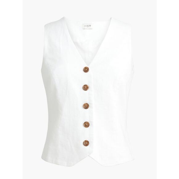 J.Crew Button Front Linen Blend Vest 6 White Sleeveless V-Neck Breathable Lined - Picture 2 of 11